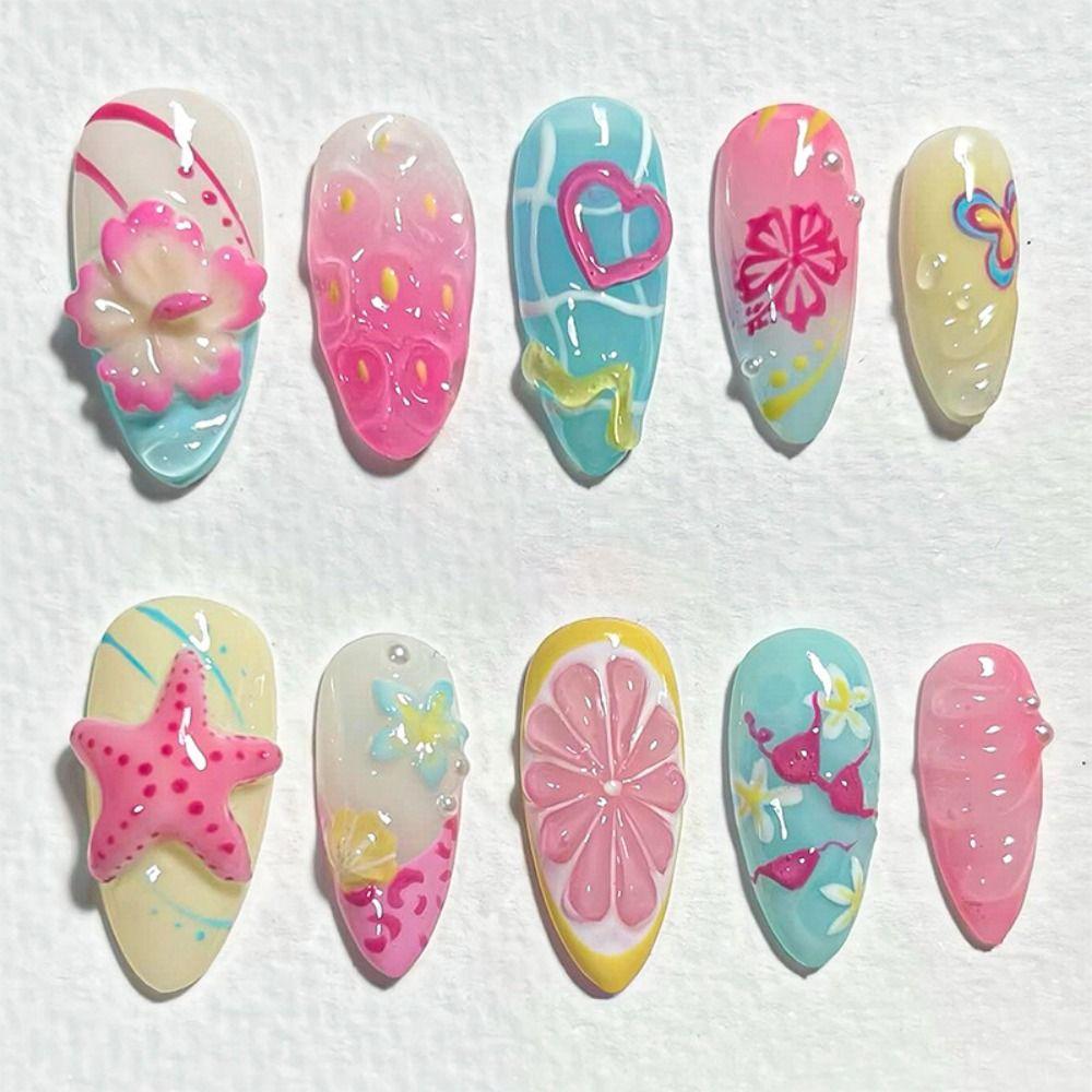 30Pcs 3D False Nails Pearl Flowers Nail Extensions New Almond Nail  Women Use