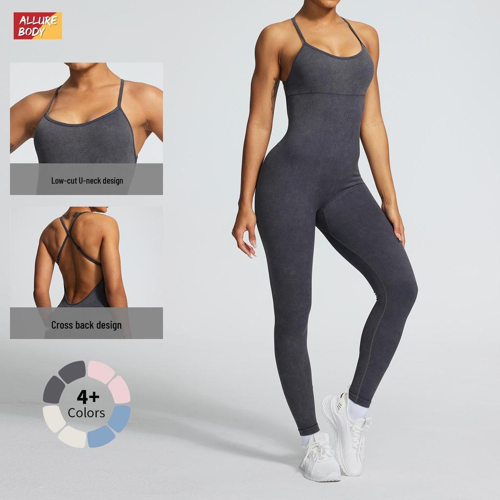 Nahtloser Hochelastischer Yoga-Jumpsuit mit Cross-Back-Design