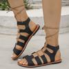 Large size hollow flat sandals women's summer 2025 new open-toed flat-heeled Roman sandals comfortable and lightweight