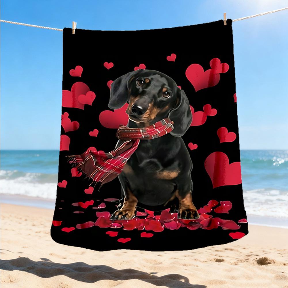 1pc Dachshund Heart Print Throw Blanket Polyester Fiber, Lightweight Flannel, Soft & Warm, All Season Use for Outdoor, Camping