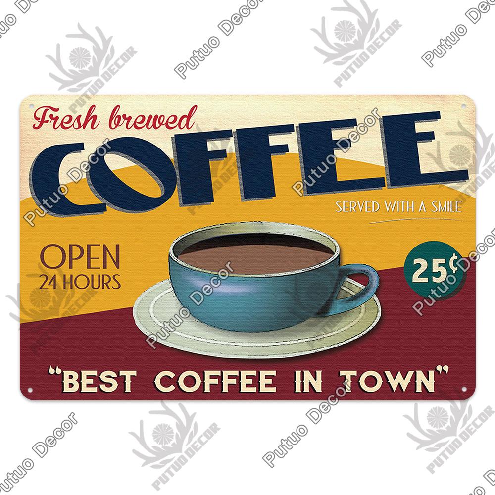 Putuo Decor Coffee Vintage Tin Sign Plaque Metal Plate Wall Art Posters for Kitchen Bar Cafe Room Retro Iron Painting