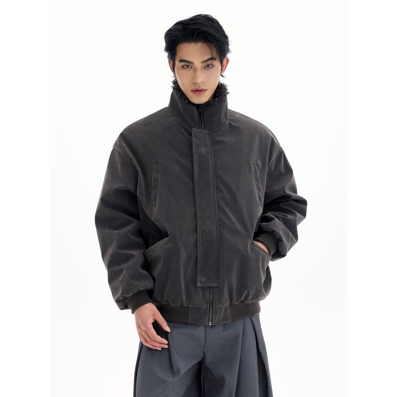 Kisko Winter American-Style Mountain Sheep Fur Collar Suede Cotton Coat for Men and Women, High-End Thickened Warm Jacket Trendy