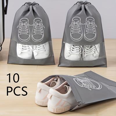 10pcs Gray Travel Shoe Organizer Bags Lightweight, Waterproof Transparent with White Drawstring Closure Perfect for Neatly Packing Storing Shoes,