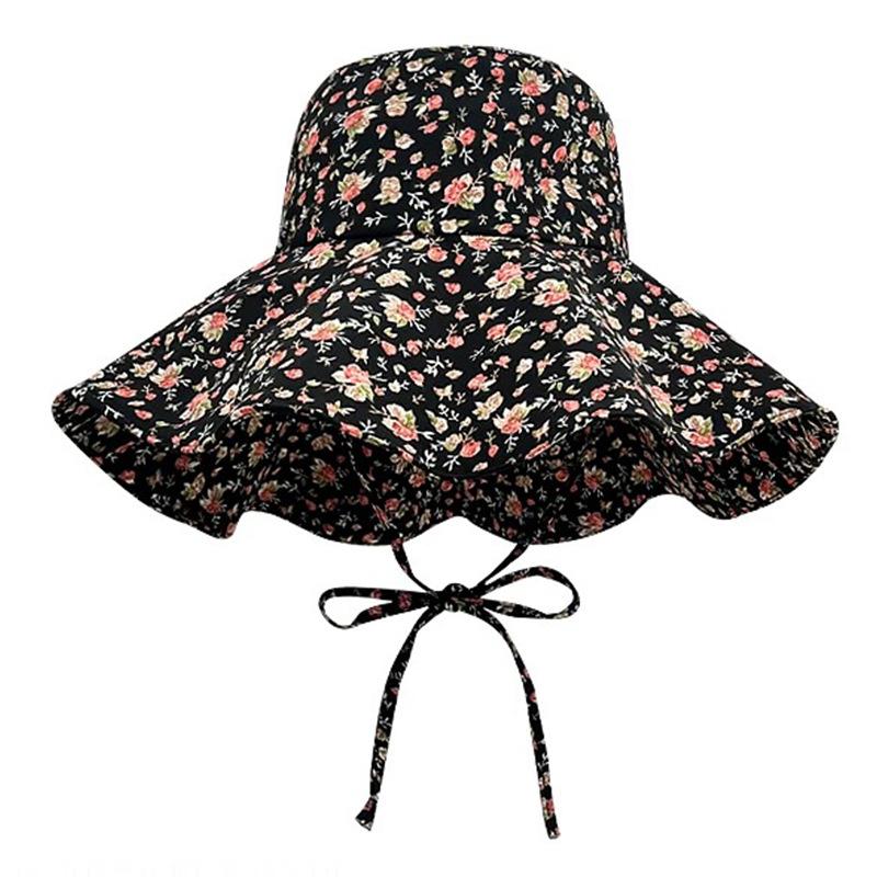 

Summer Floral Fisherman Hat for Women Sweet Rose Flower Lacing Bow Sunshade Bucket Cap Korean Girl Travel Beach Basin Caps чорний