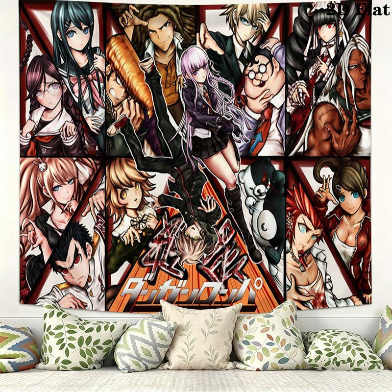 Dangan Ronpa Wall Tapestry Aesthetic Wall Hanging Printed Fabric Blanket Decorative Tapestries for Bedroom Living Room Home Decor