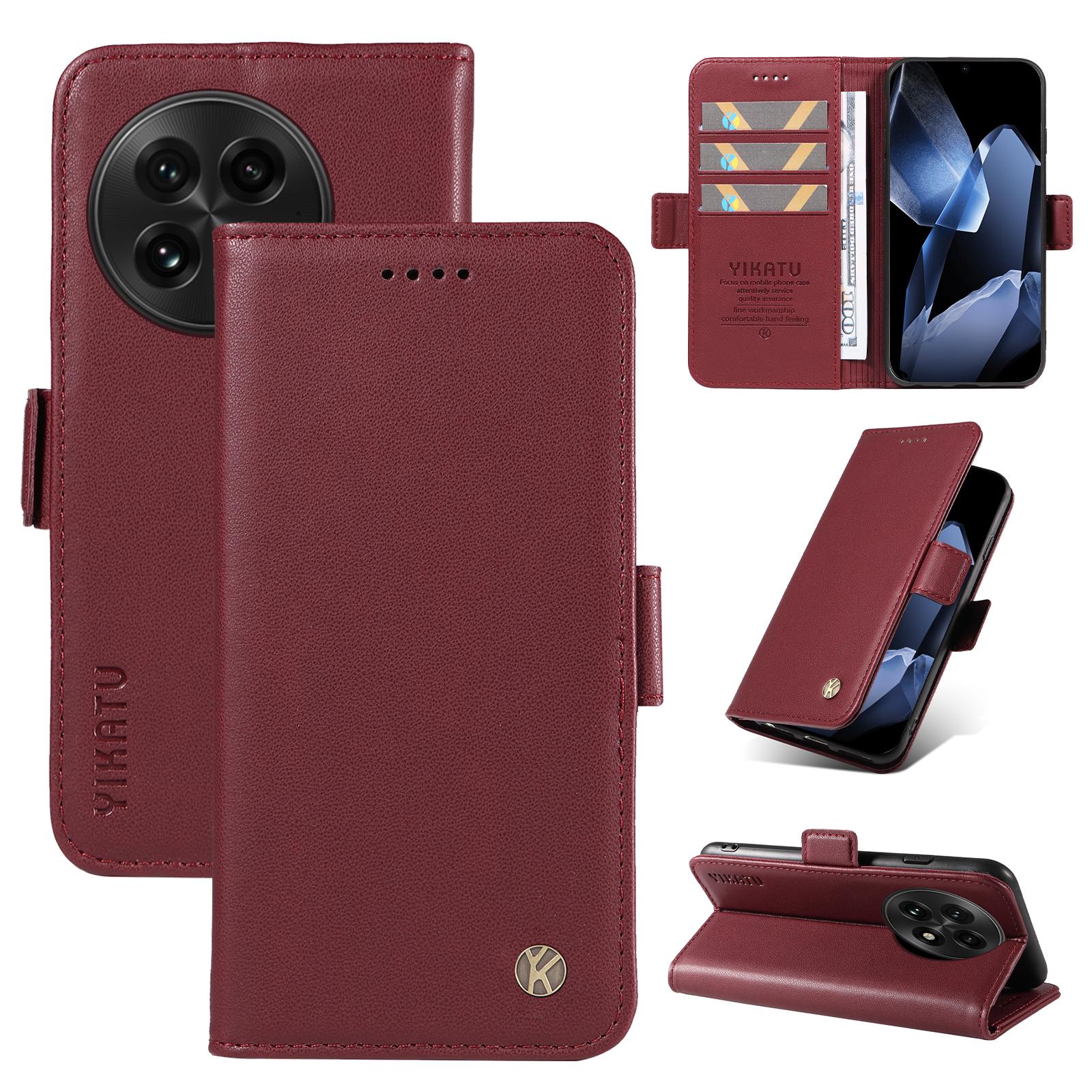 

For OnePlus 13 Wallet Phone Case YIKATU YK-003 Leather Stand Cover Wine Red