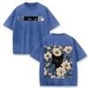 T-shirt Vintage Nera Lavata Gatto Floreale Stampa Double Face Streetwear Casual