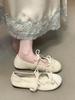 Ballet word with bow single shoes women's spring and autumn soft-soled flat-soled grandma beanie ladyshoes