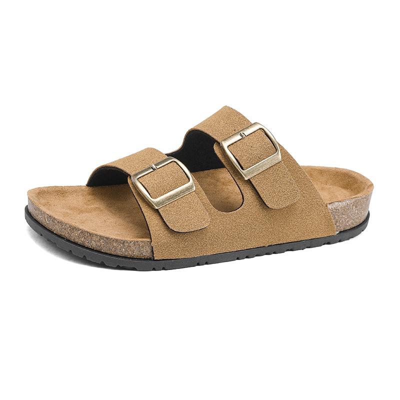 Men Slip On Cork Sandals Clogs Slide Slippers With Double Buckles Suede Leather Comfort Footbed Classics Health Soles Summer