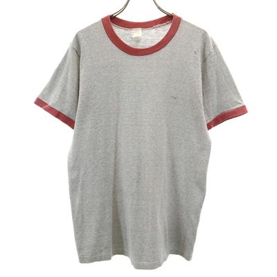 TOWNCRAFT 70s Vintage Short Sleeve Ringer Plain T-shirt L Gray Men's Used