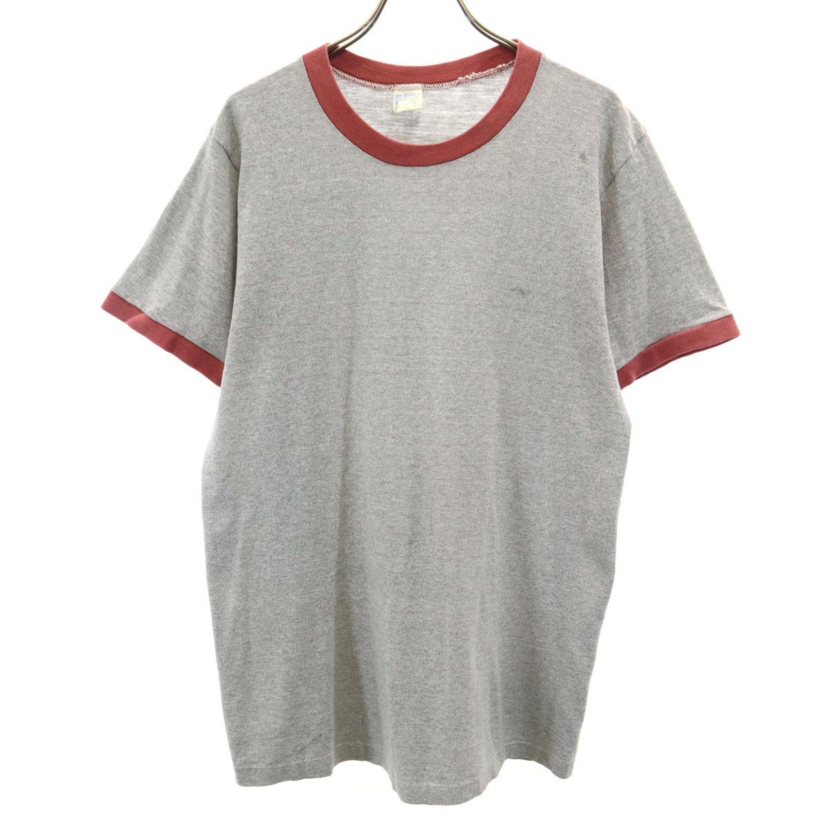 

TOWNCRAFT 70-е годы винтажная однотонная футболка с коротким рукавом и окантовкой L Серая Мужская Б/у