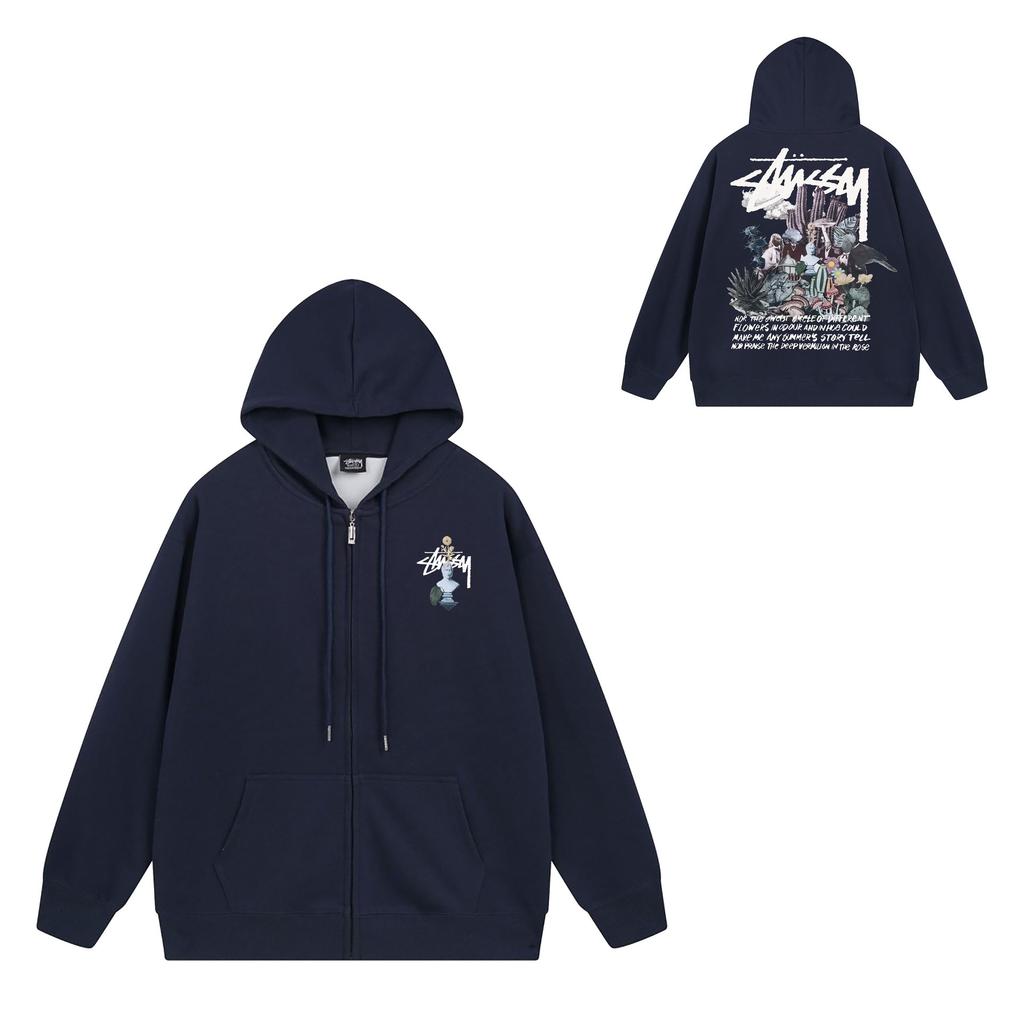 Trendy brand zipper hooded autumn and winter new letter flame pai jiu couple coat