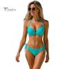 Two-piece Swimsuit Women Solid Color Bikini Set, Summer Two Piece Swimsuit, Halter Tie Underwire Top Strappy Bottom & High Cut Bottom, Sexy