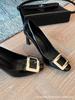 [New] Black patent leather high heels women's square head thick heel square buckle French temperament beautiful adult ceremony single shoes women