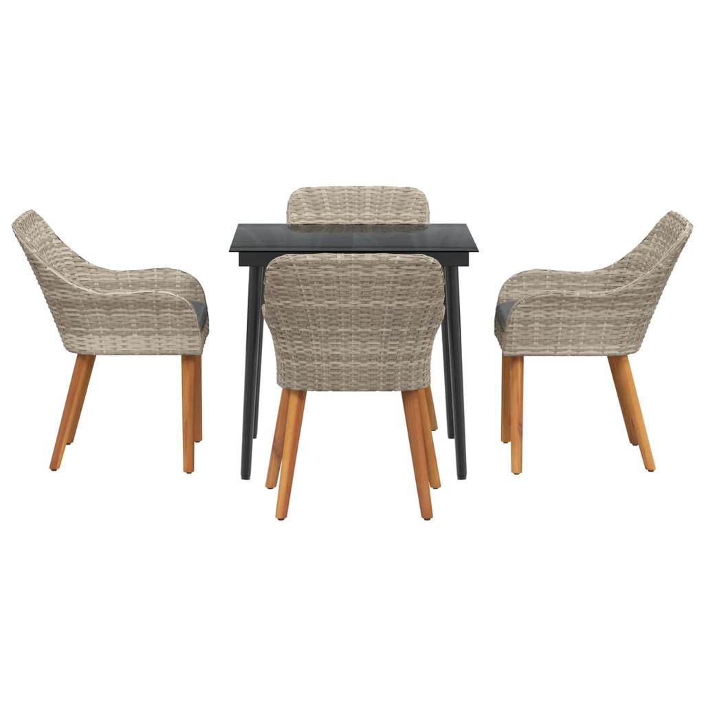 Garden Dining Set with Cushions 5 pcs Light Grey Poly Rattan