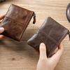 Mens and Women Retro Real Leather Zipper Wallet Card Holder Small Coins Keys Pocket Money Storage Pouch with Chain Key-ring