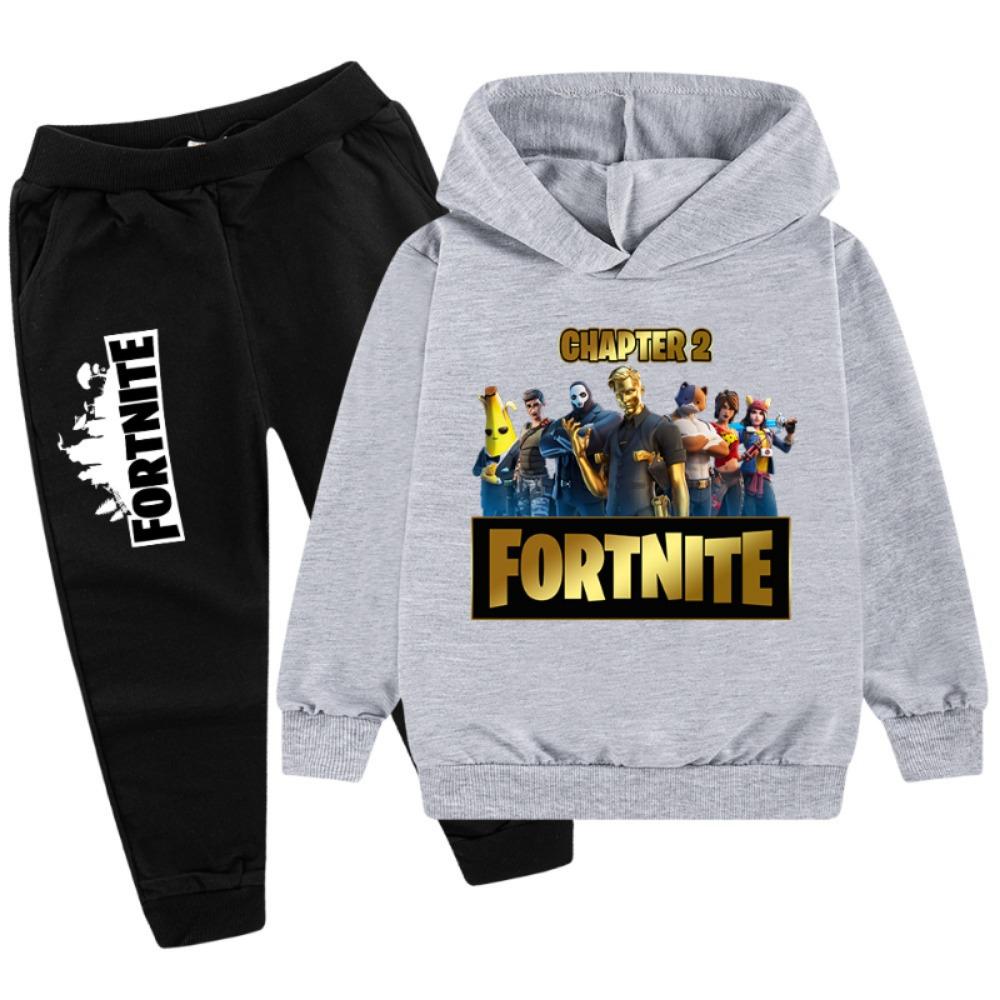 

2 шт. Набір одягу Fortnite для хлопчиків та дівчаток Осінь Зима Модні штани з кишенями Худі З довгим рукавом Толстовка Одяг на Хелловін Подарунок 100