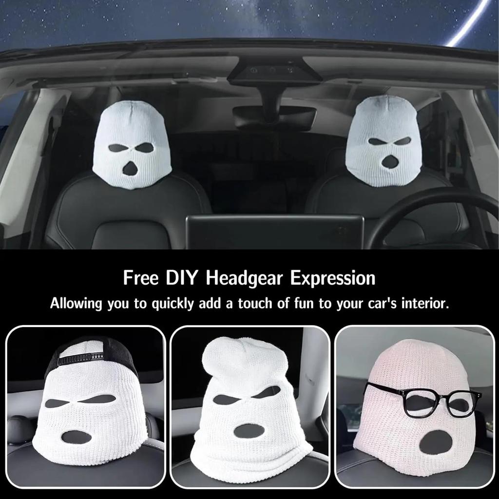 Funny Internet Celebrity Car Seat Headrest Cover Mask with Personality Hat for Special Car Decor.