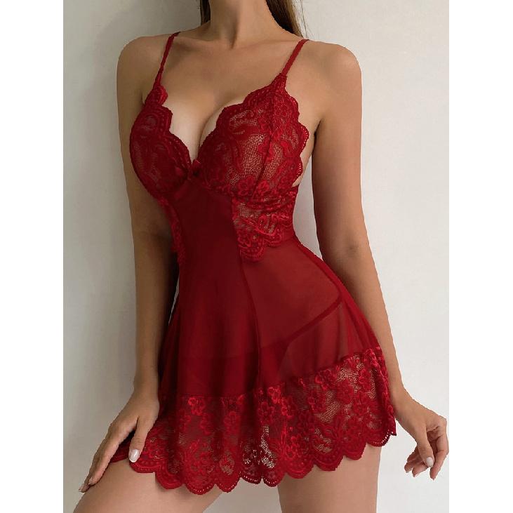 Transparent Sexy Lingerie Women Underwear Deep V See Through Sleepwear Lace Nightdress Thongs Pijamas Sets Female Bodycon Nighty