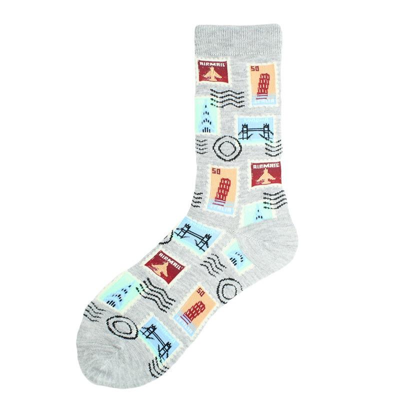 Happy Funny Unisex Painting UFO Astronaut Outer Space Rocket Men Crew Socks Male Boys Streetwear Cotton Causal Skateboard Sox
