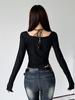 2025 Women's Leopard Print Halter Two-Piece Look V-Neck Slim Fit Long Sleeve Top – Spring/Autumn American Style