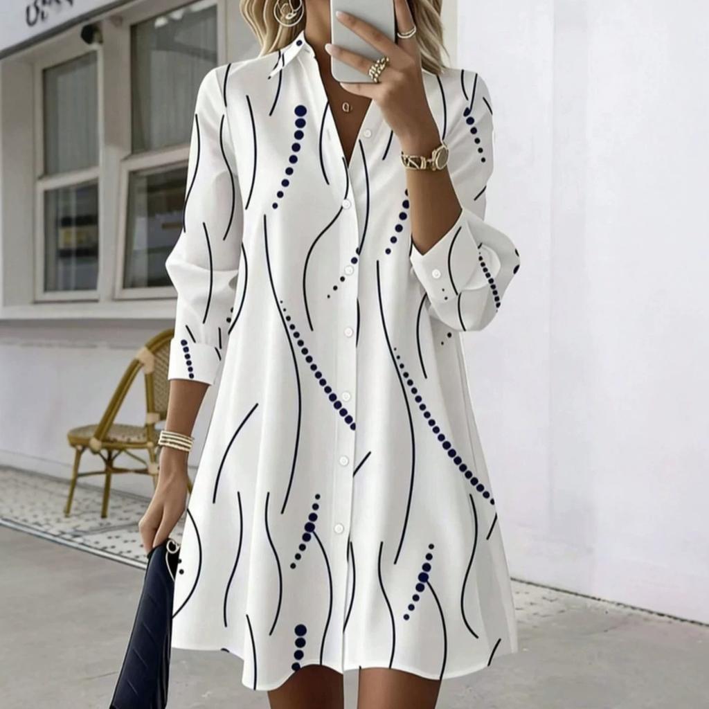 For lapel mid-length fashion long-sleeved shirts, loose casual commuting temperament versatile tops