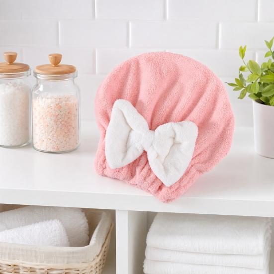 Dry Hair Cap, Bow Decor Soft Thickened Fabric Hair Towel, Ultra Absorbent Hair Wrap for Women Bathing Skin Care