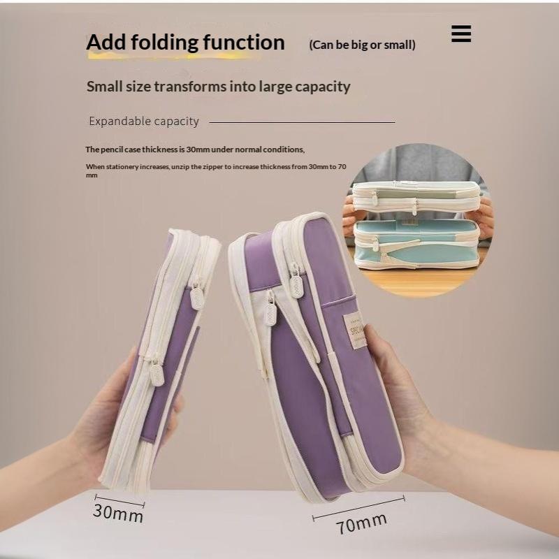 Oxford Cloth Pencil Case Large Capacity Zipper Closure Portable Stationery Bag for Teen Students Office Daily Use