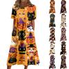 Damen Freizeitkleid mit Halloween-Print, Rundhalsausschnitt und Taschen für Partys