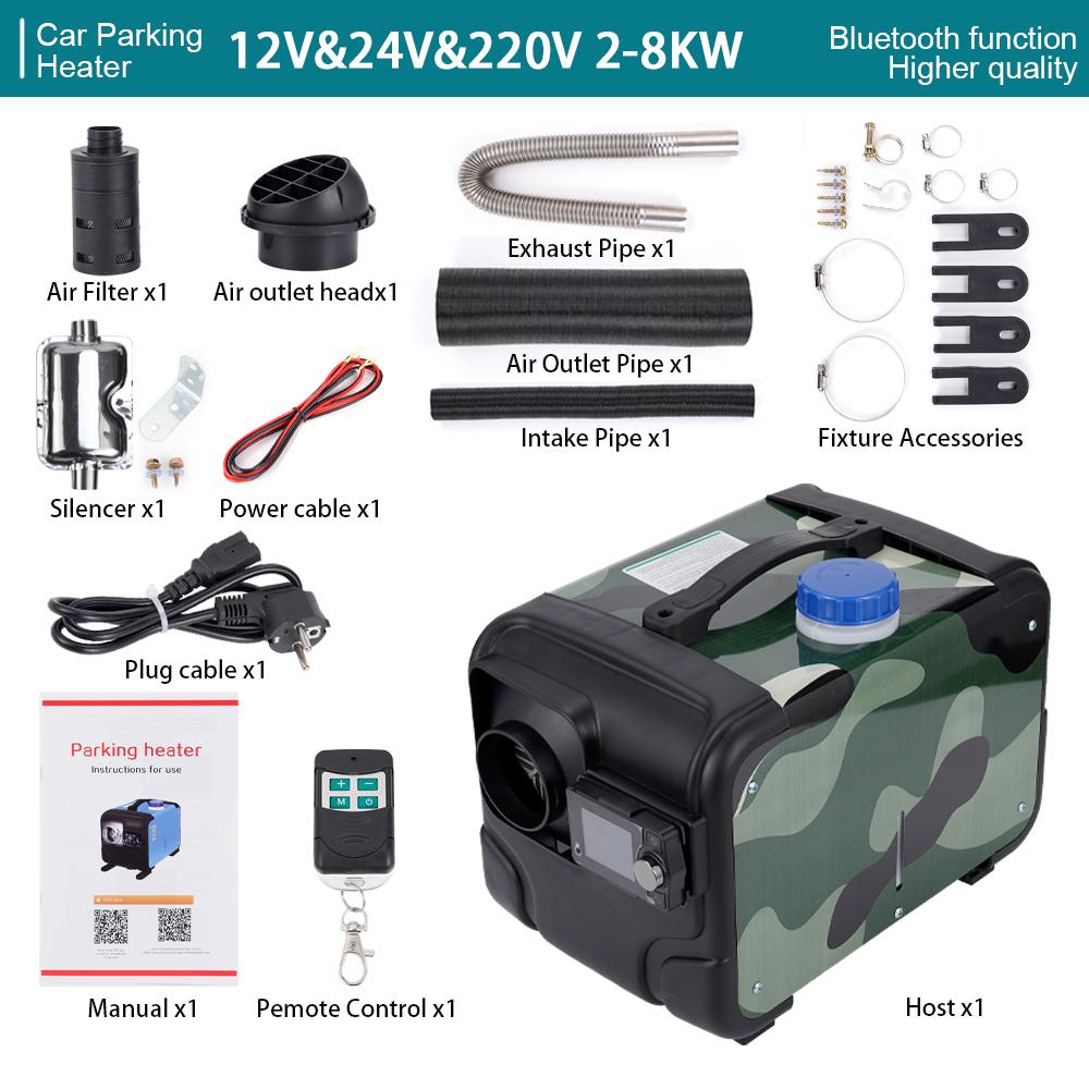 

Комплект парковочного обогревателя, горизонтальная камуфляжная модель 12 В 24 В 220 В, универсальная, 2–8 кВт, с функцией Bluetooth и функцией голосового воспроизведения