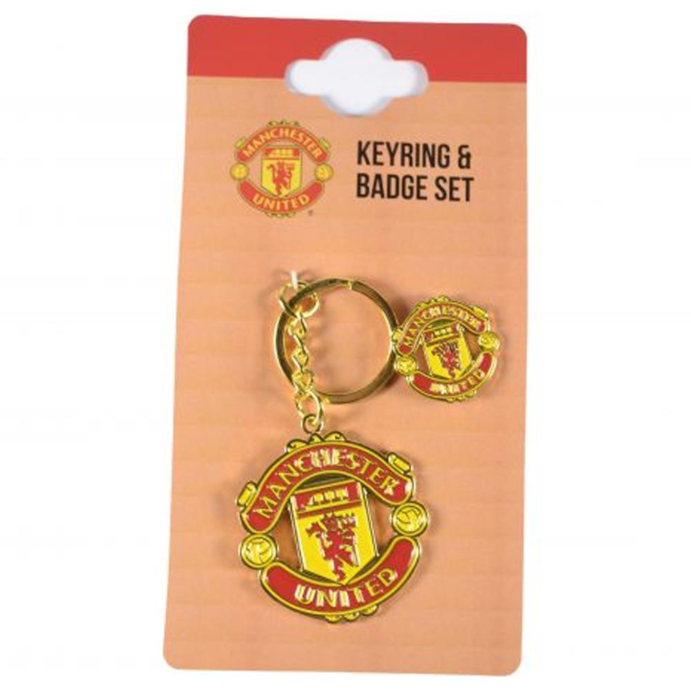 Manchester United FC Crest Keyring And Badge Set