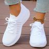 Fashion White Platform Sneakers For Women Summer 2025 Mesh Breathable Flying Shoes Woman Lace Up Tennis Casual Flats Vulcanized Shoes