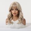 16inch Long Blonde Body Wavy Synthetic Wigs with Bangs for Women Heat Resistant Natural Hairs Wig for Daily Cosplay Party Wear