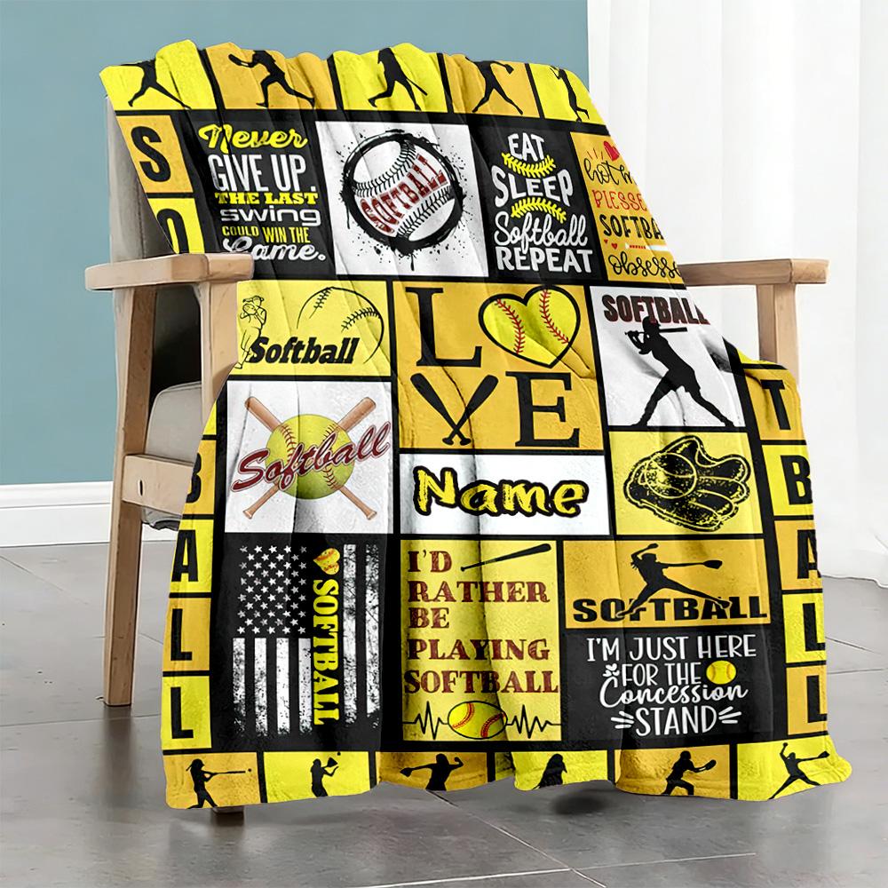 Yellow Baseball66 Personalized Text Blanket Throw Customizable Blanket Durable Comfort for Bedding Sofa Nap Livingroom Four Seasons Multipurpose