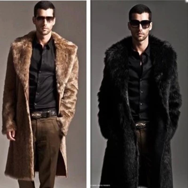 Autumn and Winter Men's Faux Fur Large Lapel Fur Long Men's Faux Fur Jacket fashion thicken Men's Overcoat Mens Clothing