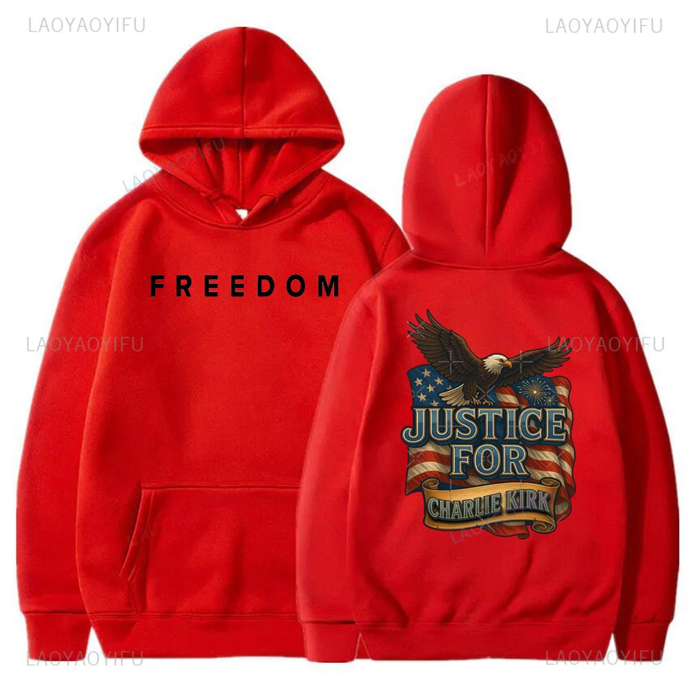 Street High Quality Charlie Kirk Liberty Print Hoodie Unisex Autumn and Winter Casual Long Sleeve Warm Pullover Men's Sweatshirt
