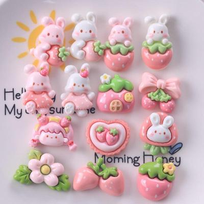 Épingle à cheveux et bijoux en résine pour enfants, maison de lapin aux fraises