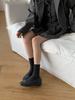 New winter fashion round head woolen metal flower inner sloping heel velvet women's single shoes