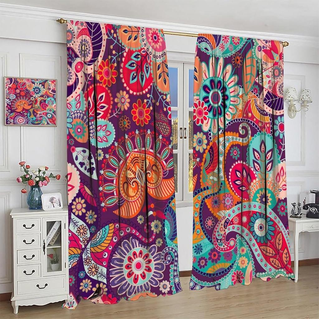 Paisley Floral Window Curtains Vintage Rustic Farmhouse Flowers Style Drapes Living Room Bohemian Blackout Made Of Polyester Sitting Treatment