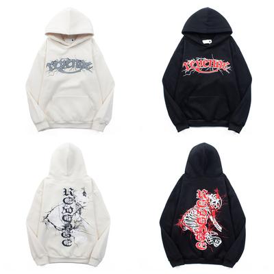 Dark Retro Old Autumn and Winter New Hoodie Skull Print American High Street Loose Hooded Sweater Men and Women the Same Style