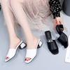 Cool slippers women's 2025 popular summer new versatile high heels fashion outer wear slippers women's shoes one-word drag women's drag