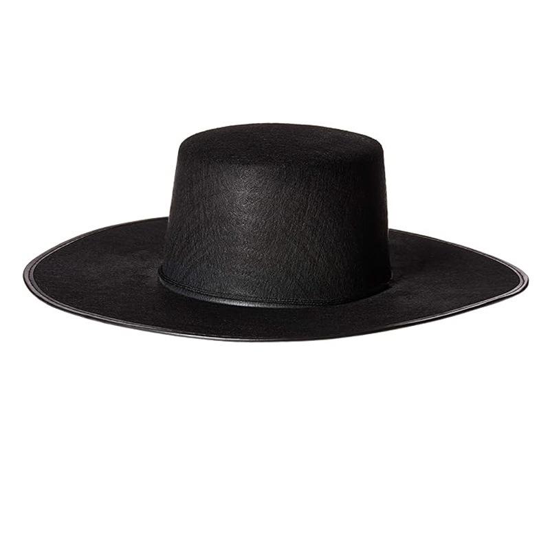 Halloween Zorro hat, big-brimmed top hat, Zorro felt hat, black masked man cosplay Zorro hat