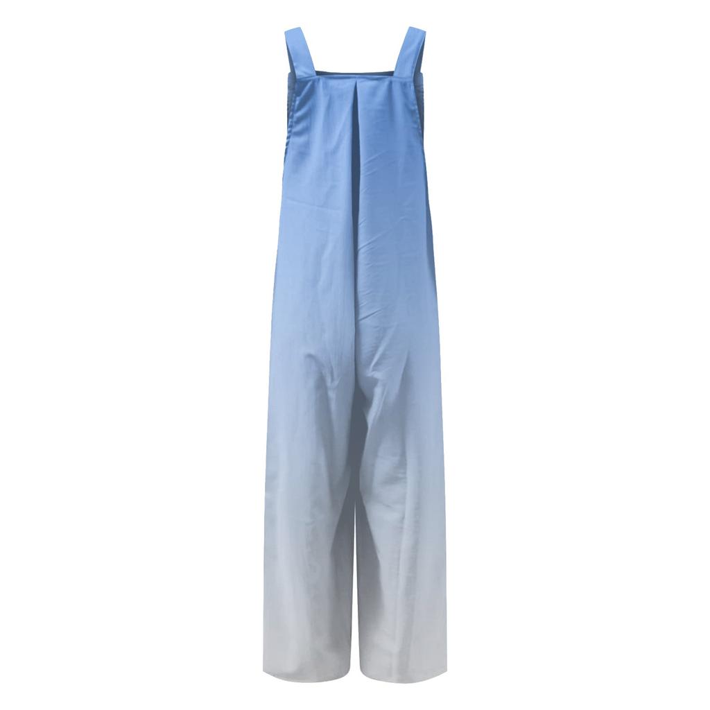 Wide Leg Overalls For Women Casual Loose Sleeveless Jumpsuits Retro Print Button Long Pant Romper Jumpsuit With Pockets