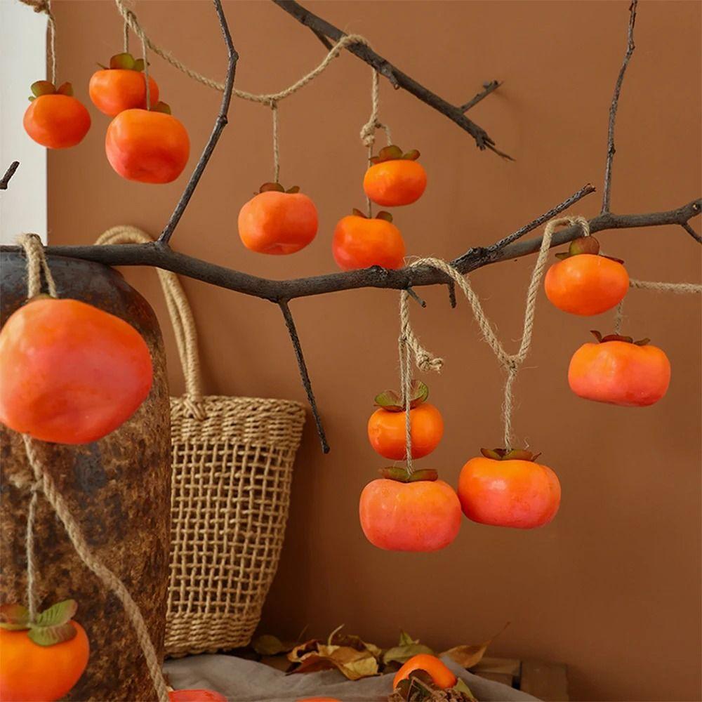 8 Fruit Simulation Persimmon Fruit Orange Lifelike Artificial Persimmon 80cm with Frost Fruit Persimmon Pendant Hotel Decoration