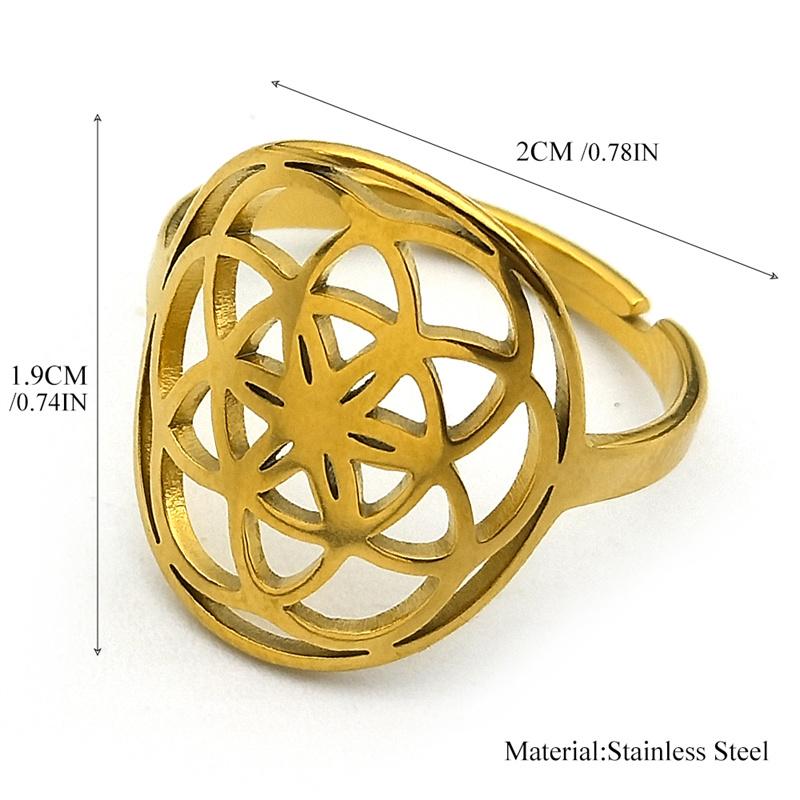 Flower Seed of Life Mandala Ring for Women Men Stainless SAteel Gold Color Sacred Geometric Adjustable Rings Jewelry anillo