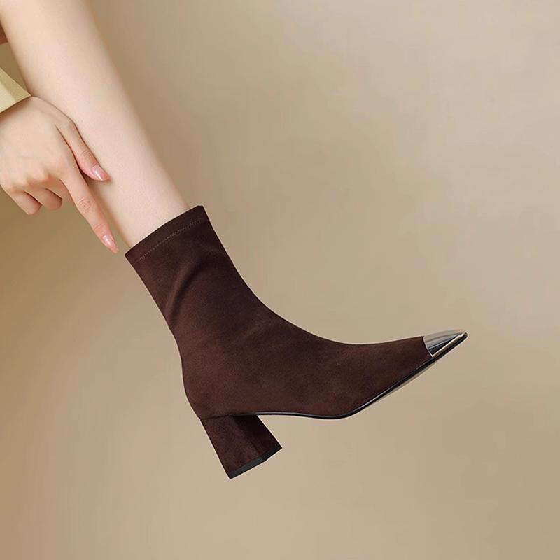 Fashion Spring Autumn Pointed Toe Elastic Slim Women Short Boots Fashion Thick Heels Shoes Mordern Botas Zapatos De Mujer