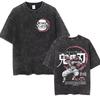Japanese Anime Demon Slayer Akaza Graphic Washed T-shirts Women’s Men's Clothing  Harajuku Y2K Oversized Cotton Half-sleeve Tops