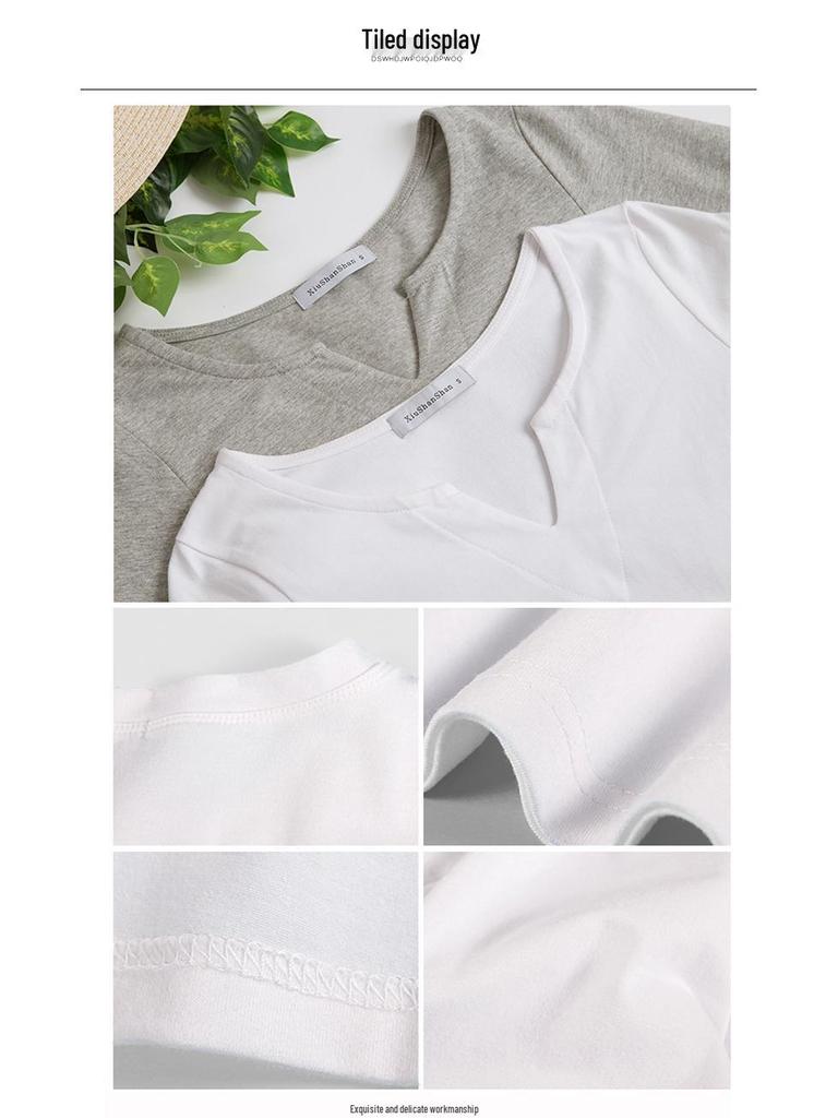 2023 Women's Korean Style Slim Fit Solid Color Short Sleeve T-shirt