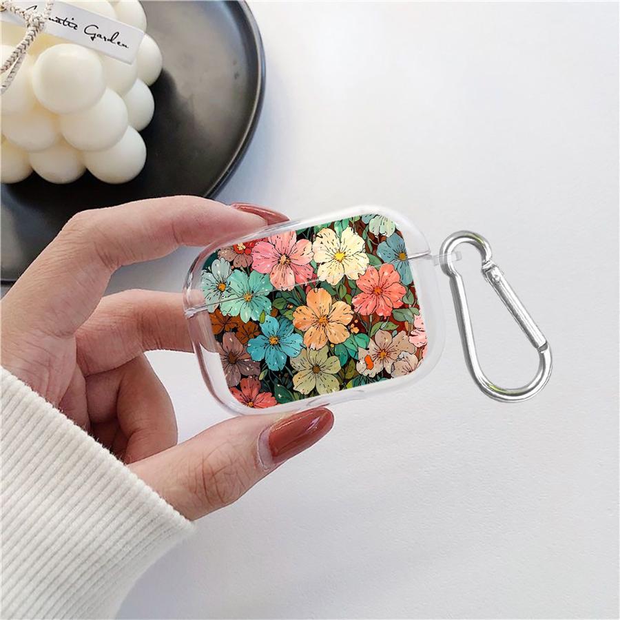 Clear Earphone Cases Cover Case For Airpods Pro3 2 1 Pro2 3 Pro 4 Beautiful Flower Pattern