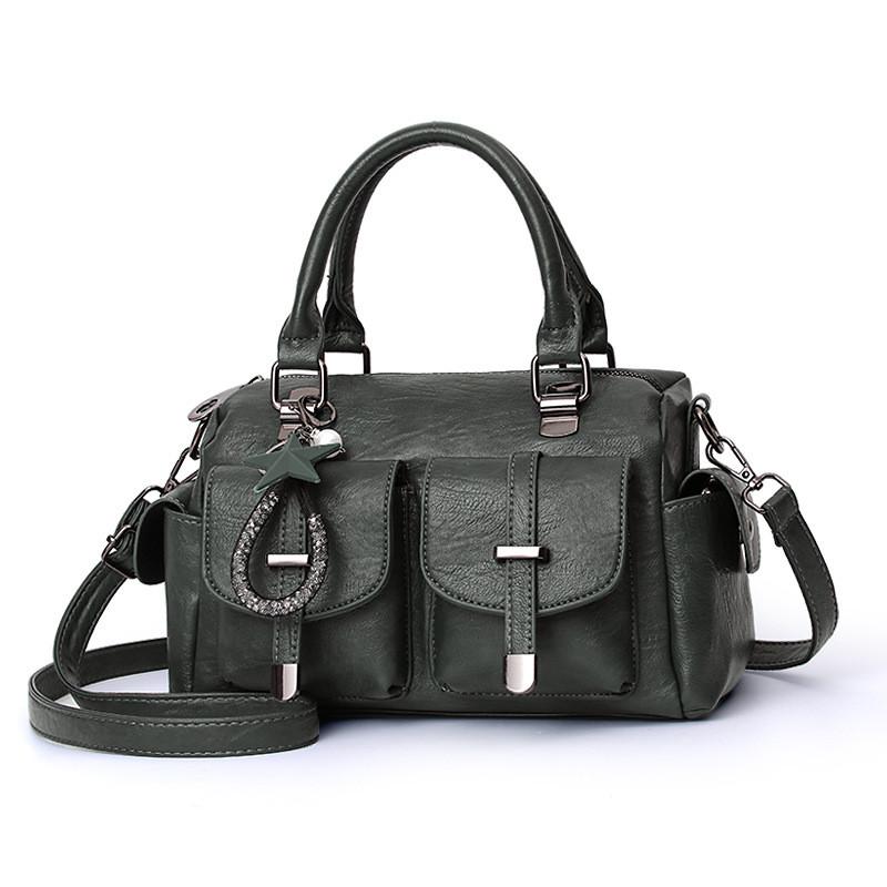 

Elegant Pu Shoulder Bag For Women Spacious Fashionable Crossbody Handbag With Zipper зелений